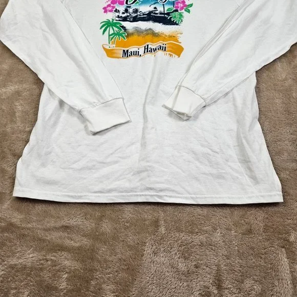 Kahana Village Maui Hawaii White T-Shirt Men's Size M Port & Company Long Sleeve - Picture 8 of 10